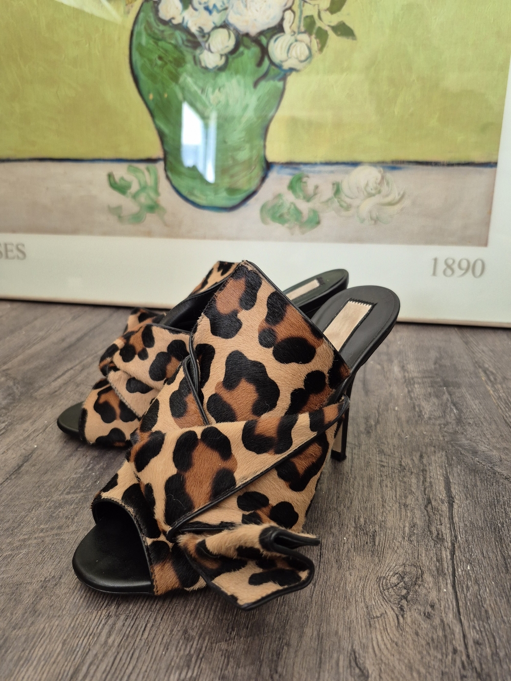 Leopard Print Knotted Stiletto Mule Heels for Women